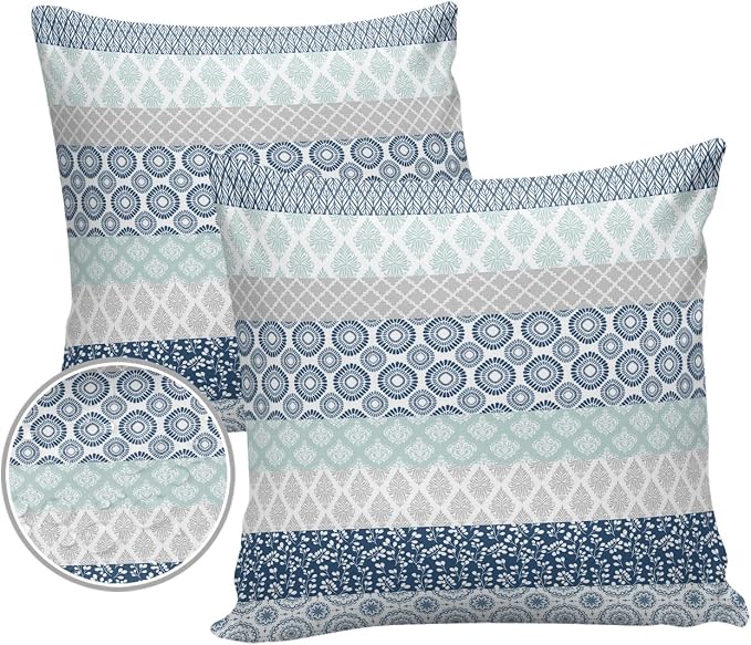 Outdoor Waterproof Throw Pillow Covers Set of 2 Blue Boho Stripe Tribal Vingtage Lumbar Pillowcases 16x16 Inches Bohemian Style Decorative Pillows Cushion Case Patio Pillows for Couch Bed Garden
