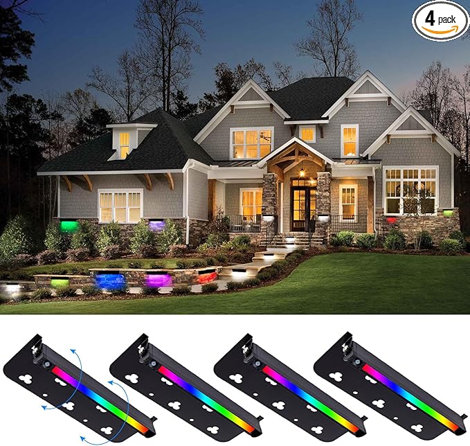 Modern 7inch RGBW LED Hardscape Lighting,9 Modes Color Changing Retaining Wall Lights,12V AC/DC 3W Low Voltage Landscape Lighting,Swivel Outdoor Step Light,50,000Hours Lifespan,4 Packs