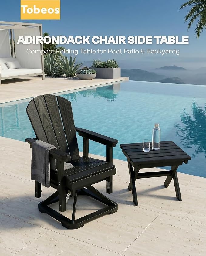 Outdoor Folding Side Table,HDPE Material, Portable Space-Saving Design, Weather-Ready with Authentic Wood-Grain Feel (Black, 1 Table)
