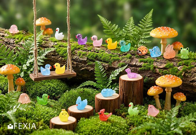 FEXIA 100PCS Glow in The Dark Mini Resin Animals 20 Cute Styles Tiny Figurines Colorful Ducks, Frogs, Turtles, Fishfor Fairy Garden, Dollhouse, Aquarium, DIY Crafts, Micro Landscape Party Decoration