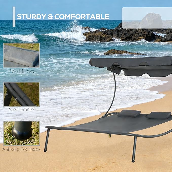 GOWE Outdoor Wheeled Hammock Daybed,Double Chaise Lounge Chair
