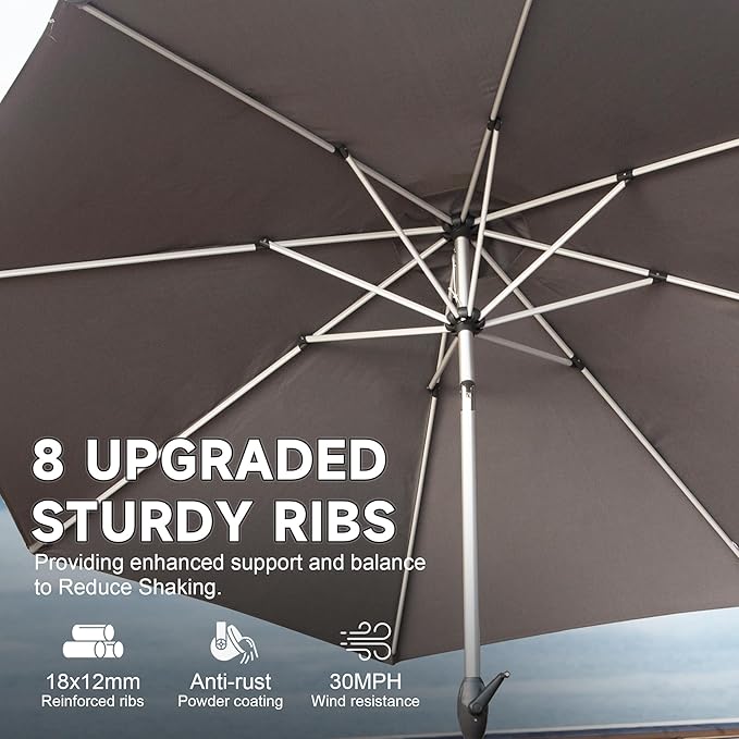 Domi 10FT Patio Umbrella Outdoor Market Umbrella with Silver Aluminum Pole, UV Resistant Canopy, Wind Vent, Tilt & Crank System, Perfect for Patio, Garden, Deck, Pool, Outdoor Dining, Gray