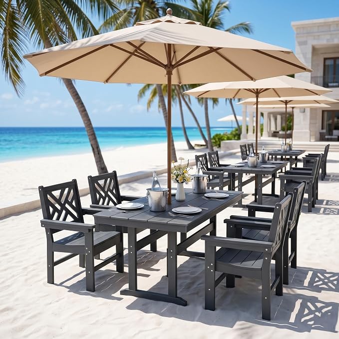 HDPE Dining Table Set for 4,5-Piece Outdoor Table and Chairs Include 4 Dining Chairs and 62.5" Patio Dining Table with Umbrella Hole (Gray)
