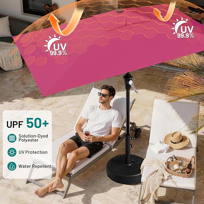 AreShark 6.5' x 10' Rectangular Patio Umbrellas for Outdoor, Outdoor Table Umbrella, Large Outdoor Patio Umbrellas with 6 Sturdy Ribs for Pool, Garden, Deck & Market (Rose Pink)