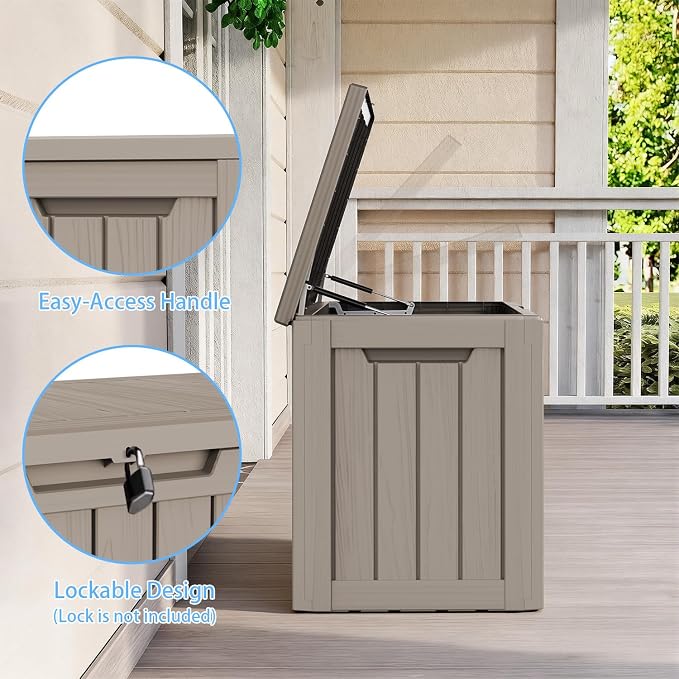 85 Gallon Outdoor Deck Box, Resin Waterproof Storage Box With Lockable Lid, UV-Resistant Multi-Purpose Outdoor Storage Bench for Patio Cushions, Garden Tools, Pool Accessories (Grey)