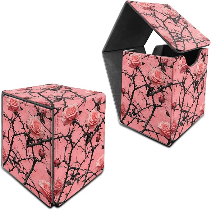 Pink Flower Tree Card Deck Box for MTG, Personalized Card Storage Case Fits 120+ Sleeved Cards, Premium Leather TCG Box with Strong Magnetic Closure for Magic, CCG, PTCG, Baseball Cards