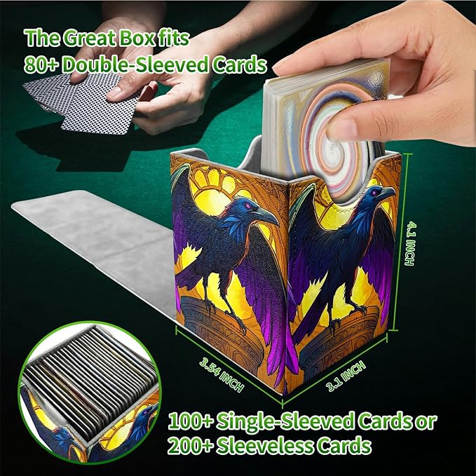 Deck Box for MTG, Cards Storage Box Fits 120+ Sleeved, Leather Medium Size Strong Magnetic Closing Card Case for Board Games Magic TCG CCG Baseball Collection, Eagle With Purple Wings