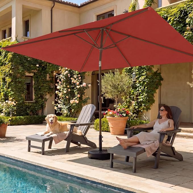 BRIOPAWS 6.5X10 FT Rectangular Patio Umbrella with Base Included | Rectangle Outdoor Umbrellas | 6 Sturdy Steel Ribs | Push Button Tilt & Crank | Heavy Duty for Garden Lawn Deck Backyard Pool |