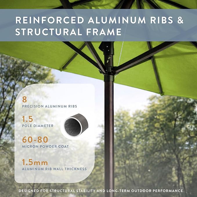 California Umbrella 12-Year Protection 9-Ft Outdoor Patio Umbrella, Sunbrella Fade-Resistant Fabric, Auto-Tilt, Heavy Duty Aluminum Frame, 8 Reinforced Ribs for Pool or Deck, Bronze Pole, Macaw