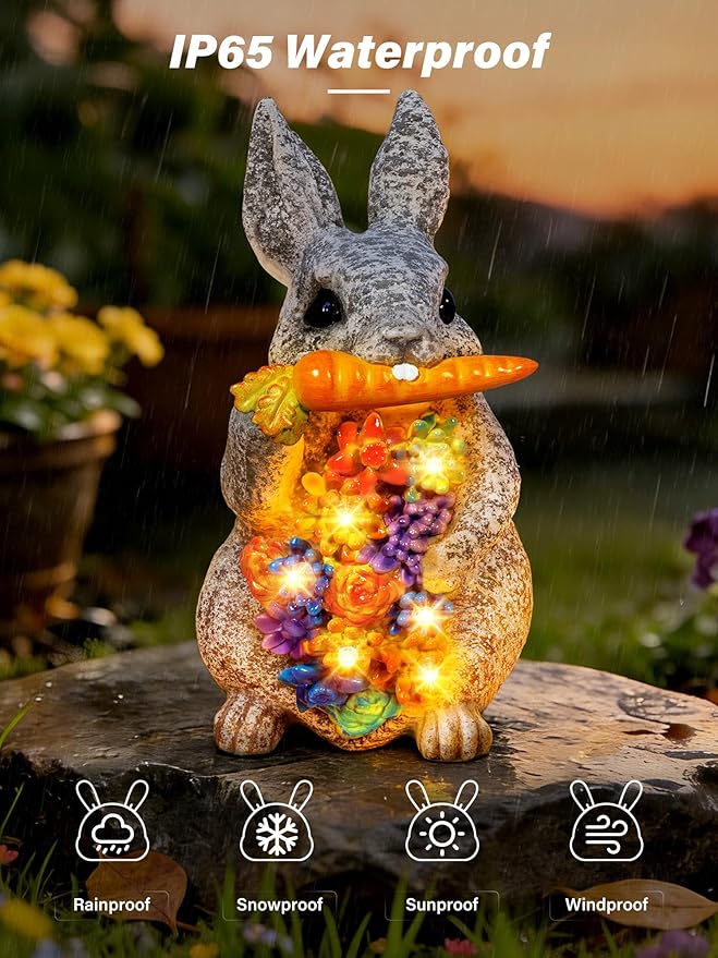 Guhope Solar Garden Statues, Outdoor Solar Bunny Easter Decor with Succulent and 6 LED Lights, Outside Yard Figurine Decor for Garden, Lawn, Patio, Balcony, Porch, Unique Gifts for Mom Grandma