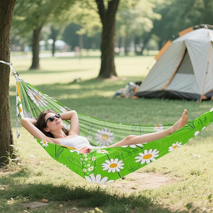 Lovely Daisy Floral Green White 330lb Capacity Hammocks for Camping Hanging Hammock for Indoor Outdoor Patio hamaca para Camping 0 a 24 Meses