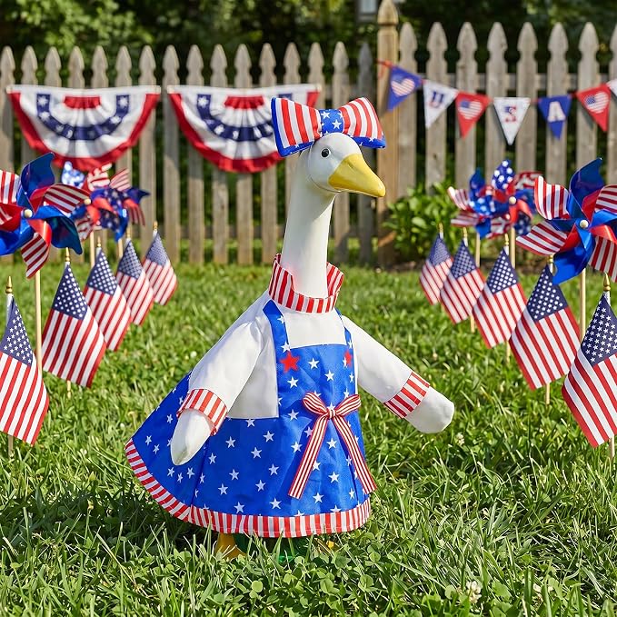 1 Set 4th of July Porch Goose Outfit for 23 Inch Goose Statues | Includes Patriotic 250th Anniversary Goose Clothes for Plastic or Cement Statues and Patio, Yard and Garden Displays