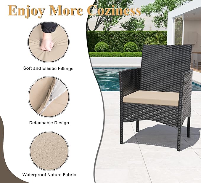4 Piece Patio Rattan Conversation Set, Outdoor Rattan Chair Wicker Furniture Set, Couple Seats and Tempered Glass Table,Comfort Seat for Patio, Pool or Backyard