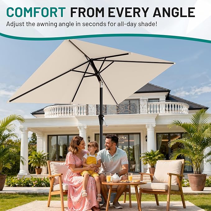 AreShark 6.5' x 10' Rectangular Patio Umbrellas for Outdoor, Outdoor Table Umbrella, Large Outdoor Patio Umbrellas with 6 Sturdy Ribs for Pool, Garden, Deck & Market (Cream-White)