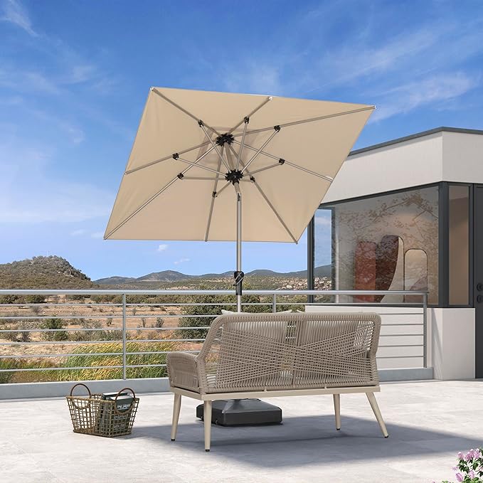 PURPLE LEAF 6' x 6' Square Patio Umbrella with Tilt Adjustment, Outdoor Table Umbrella Champagne Aluminum Frame, Market Umbrella Pool Umbrella for Deck Garden, Patio, or Poolside