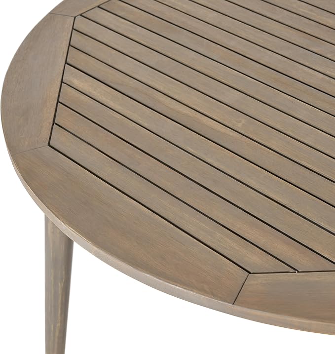 Merax Outdoor Patio Furniture Acacia Wood Round Dining Table, Water Resistant Finish Modern for Garden Kitchen Room, Grey