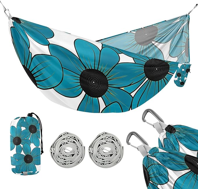 Black-Eyed Susan Simple Line Art Valentinesnes Cyan 330lb Capacity Hammocks Fabric Hammock for Outside Camping Essentials macas mexicanas de Patio para Adulto