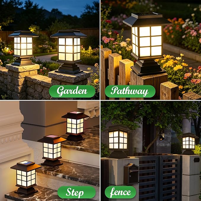 Anordsem Solar Garden Light Outdoor：2 Pack LED Waterproof Post Lighting - Modern Durable Decorative Lights for Lawns Fence Backyards Step with 2 Installation Modes - Gifts for Gardening Enthusiasts