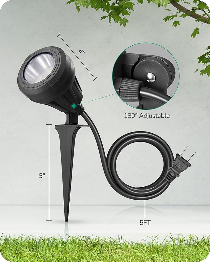 EDISHINE 120V LED Outdoor Spotlight, 5 Extra Lenses (RGB Purple Blue), 5.5W 5000K Plug in Spotlight Outdoor, Waterproof Landscape Light for Yard, Holiday Tree Flag Light, UL Listed