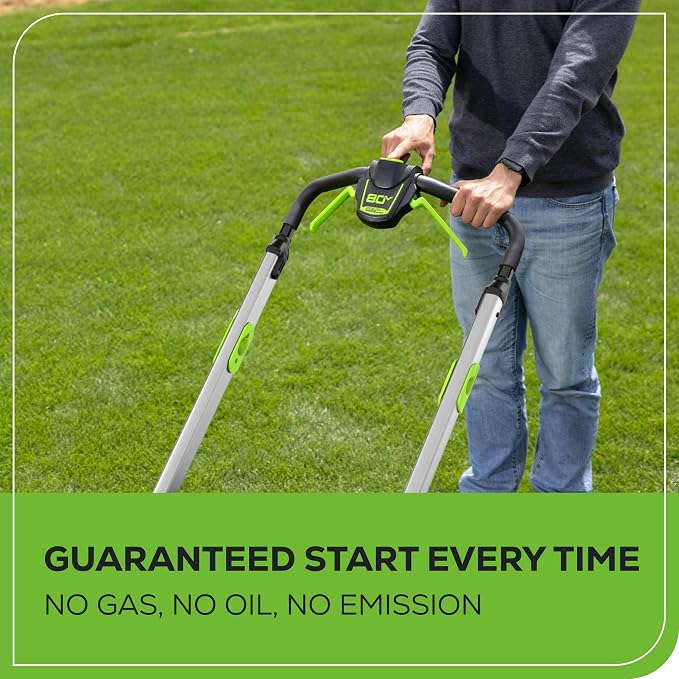 Greenworks 80V 21" Brushless Cordless (Push) Lawn Mower (LED Headlight + Aluminum Handles), 4.0Ah + 2.0Ah Battery and Rapid Charger Included (75+ Compatible Tools)