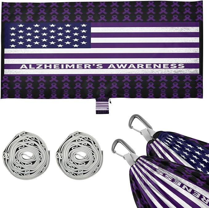 Purple Ribbon Alzheimer's Awareness Disease USA Flag Hammocks with Hanging Rope Indoor Hammock for Outside Patio Backyard Poolside