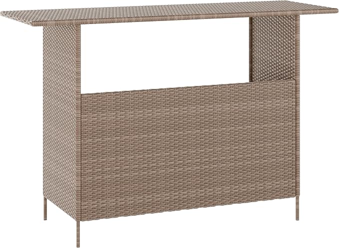 BizChair Indoor/Outdoor Patio Wicker Rattan Bar Counter Table with 2 Shelves, Brown