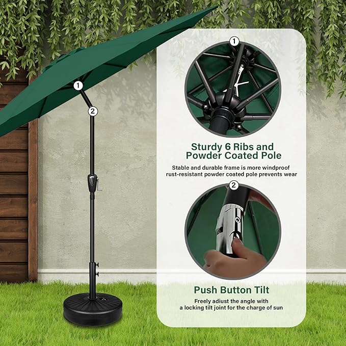 YSSOA 2 Pack 7.5' Patio Umbrella Outdoor Table Market Yard Umbrella with 6 Sturdy Ribs, Green