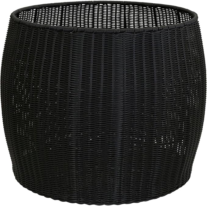 Household Essentials Handwoven Resin Barrel Side Table Storage Container, Black 18” H x 20” Dia.