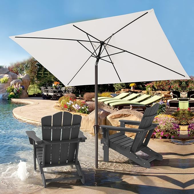 JEAREY 6.5x10ft Olefin Rectangular Patio Umbrella, Rectangle Outdoor Umbrellas with Auto Tilt Crank System, Market Table Umbrella UV Protection Fade-Resistant for Pool Deck Garden Yard, Cream White