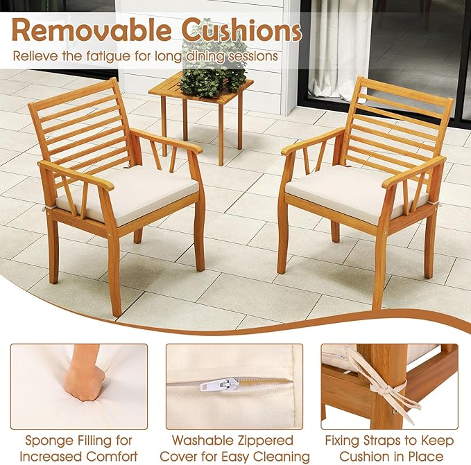 Tangkula 6 Pieces Acacia Wood Patio Dining Set, Outdoor Table and Chairs Set with Bench, 1.97” Umbrella Hole and Cushions, Outside Dining Furniture Set for Deck, Garden and Backyard