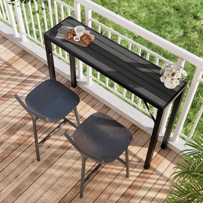 Outdoor Bar Table, 47” Patio Bar Height Table, Bar Counter Pub Dining Table with Waterproof Top for Balcony，Garden, Yard, Poolside (Black)
