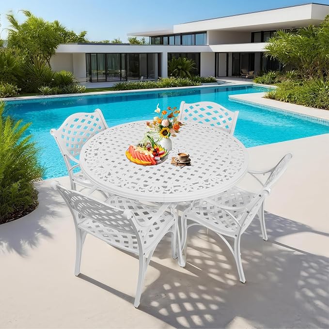 5 Piece Patio Dining Set, All-Weather Metal Outdoor Table and Chairs Set of 4, Cast Aluminum Patio Furniture Set for Patio, Garden, Backyard, Balcony