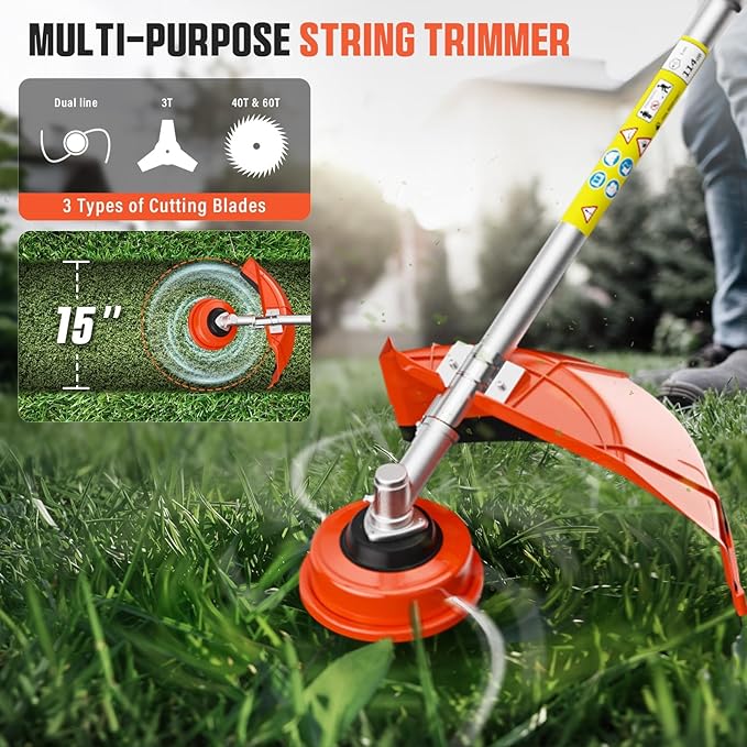 52cc Gas Powered Weed Eater String Trimmer, 6 in 1 Gas Weed Wacker, Powerful 2 Stroke Yard Tool,Quick Start Grass Cutter for Home Garden Lawn Trimming (6 in 1)