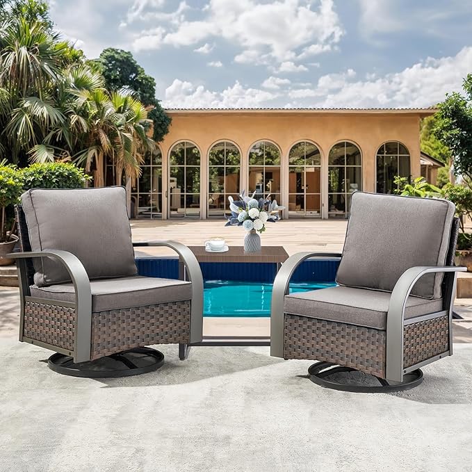 HUMMUH 3PCS Patio Table and Chairs Set -All Weather Outdoor Swivel Rocker Patio Chairs for Deck Porch Lawn Garden Backyard