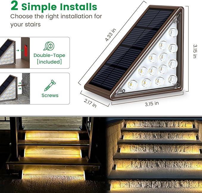 JOFIOS Solar Step Lights for Outside,4pack Solar Stair Lights Outdoor Waterproof IP67,Outdoor Deck Step Lights,Solar Outdoor Lights for Staircase,Patio,Front Step(Warm Brown)