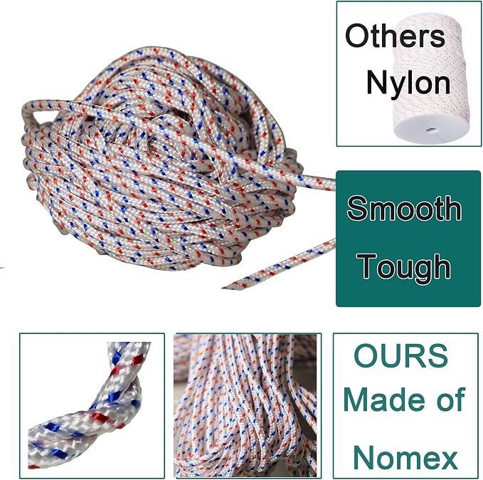 60 FT High Strength Recoil Starter Pulls + Rope Cord, for Most Chainsaws Splitters Lawn Mowers (3.5mm)