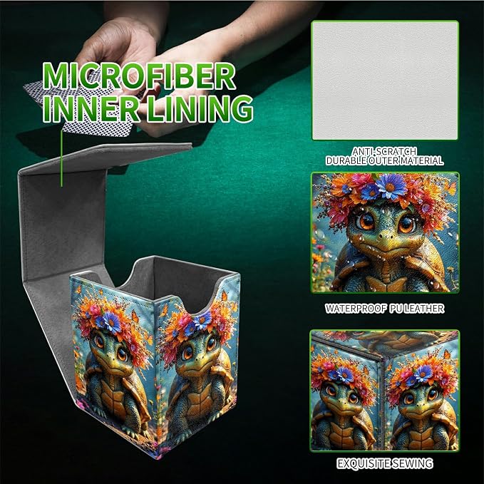 Forest Turtle Card Deck Box for MTG, Personalized Card Storage Case Fits 120+ Sleeved Cards, Premium Leather TCG Box with Strong Magnetic Closure for Magic, CCG, PTCG, Baseball Cards