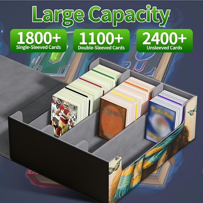 Large Card Deck Box for MTG, Fits 1200+ Sleeved Cards, PU Leather Storage Case with Strong Magnetic Closure, Multiple Colors Available for TCG CCG Baseball Card Collections, Blue Towel Cow