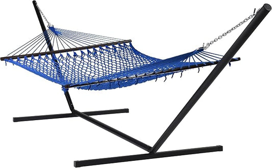 Rope Hammock and Tri Beam Stand (Dark Blue Hammock and Black Stand)