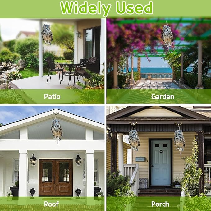 Fake Owl to Keep Pigeons Away from Balcony, 2Pcs Flat Plastic Owl to Scare Woodpecker from House, Garden Owls to Scare Pigeon Squirrel, Hanging Owls with Reflective Tape for Porch Yard Patio Windows