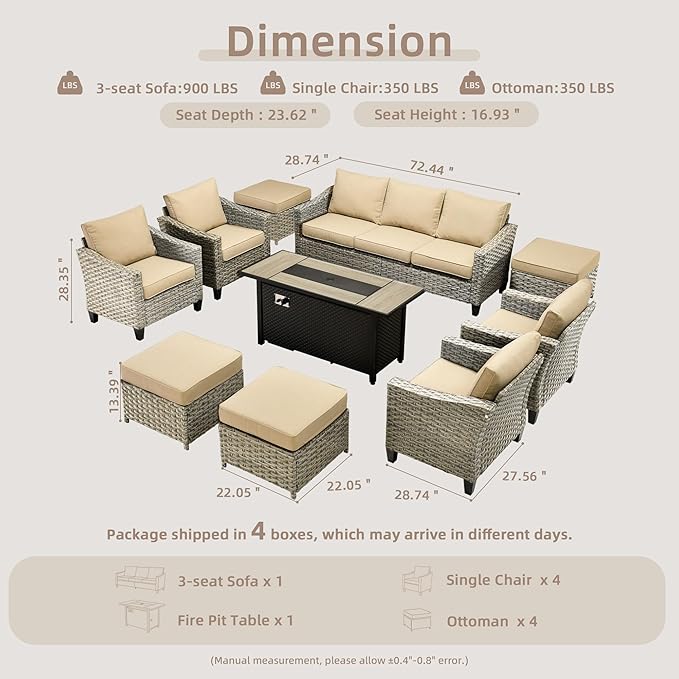 Wicker Patio Furniture Set,8 Pieces Modern Outdoor Conversation Set Sectional Sofa with Cushion and Ottomans for Garden, Poolside, Backyard