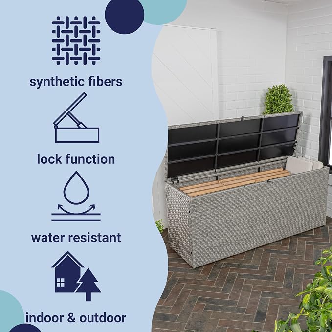 Eyely KRT1001A Elio 47.24" Modern Minimalist Outdoor Faux Wicker Deck and Patio Storage Box, Gray
