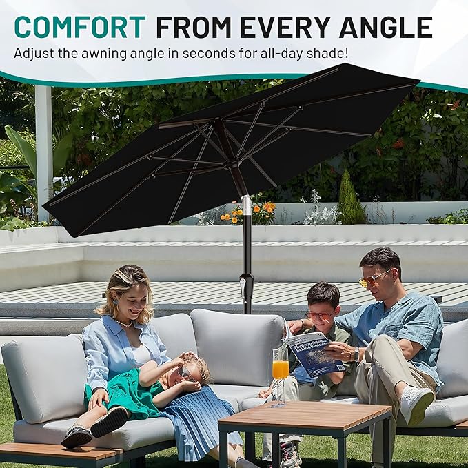 AreShark 10 FT Outdoor Patio Umbrella, Patio Table Umbrella with Push Button Tilt and Crank, Outdoor Patio Umbrellas with 8 Fiberglass Ribs, Patio Umbrellas for Market, Garden, Pool (Black)
