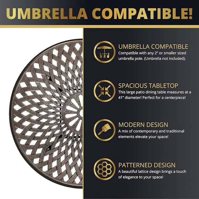 41-Inch Outdoor Dining Table, Cast Aluminum Patio Furniture, Round Table,Outdoor All-Weather Cast Aluminum Dining Furniture,Patio Furniture Patio Furniture Outdoor Table