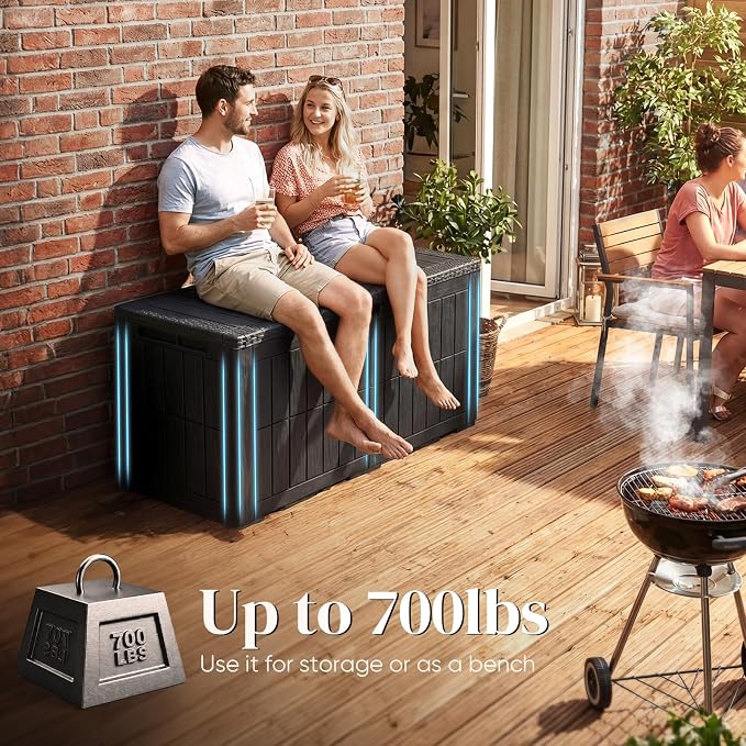 Quictent 120 Gallon Resin Deck Box, Weatherproof Waterproof Outdoor Storage Bench, Heavy Duty UV Resistant Lockable Container for Garden, Pool Supplies, Patio Cushions & Furniture Accessories