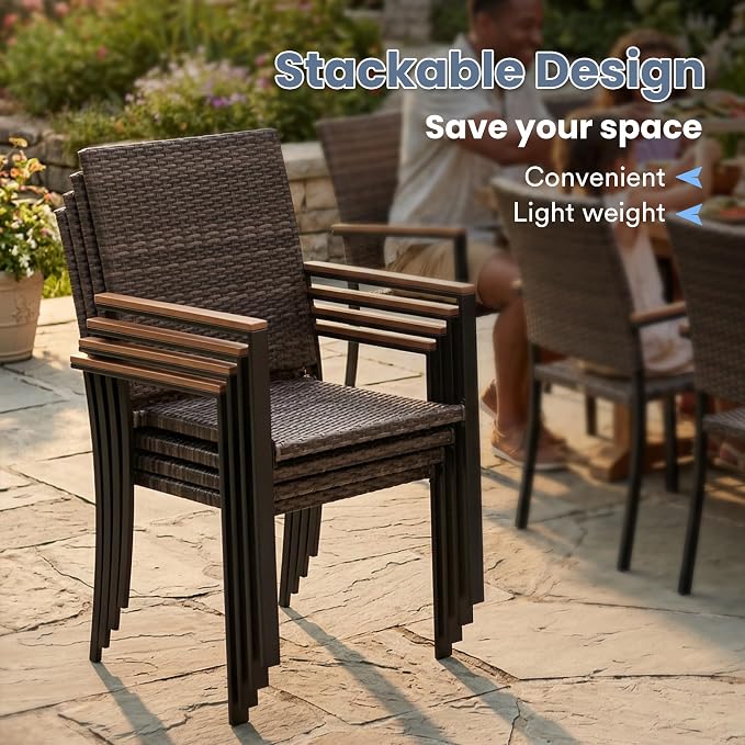 VICLLAX Patio Dining Set for 4, 40.7" Black Round Table & Rattan Chairs