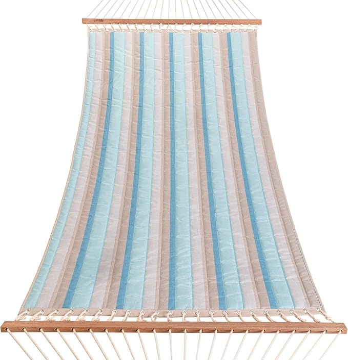 Hatteras Hammocks Large Gateway Mist Sunbrella Quilted Hammock – 13 ft. x 55 in., 2-Person, 450 lb Capacity, Cumaru Spreader Bar, Zinc-Plated Hardware – Handcrafted in The USA