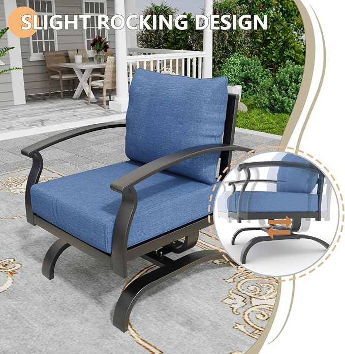 Metal Patio Furniture Set,2 Pieces Patio Sectional Outdoor Furniture Set with 2 Chairs,Patio Conversation Sets with 5.1" Thickened Cushions,Navy Blue