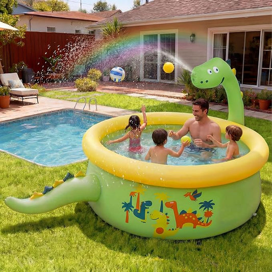 Dinosaur Inflatable Kiddie Pool Splash Pads for Toddlers Kids Splash Pads with Sprinkler Outdoor Blow up Mat Baby Dinosaur Play Swimming Pool for Backyard Garden, 69 x 24 in