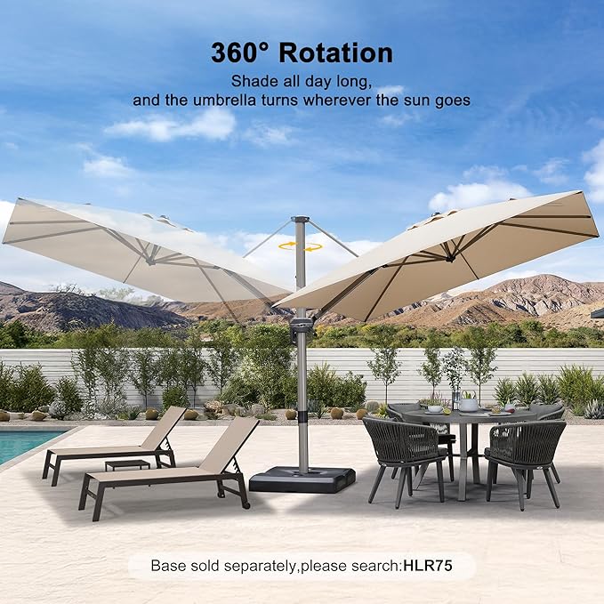 PURPLE LEAF 9’ X 9‘ Patio Umbrella Outdoor Cantilever Umbrella, Aluminum Offset Umbrella with Champagne Frame and 360° Rotation for Pool Deck Garden, Beige